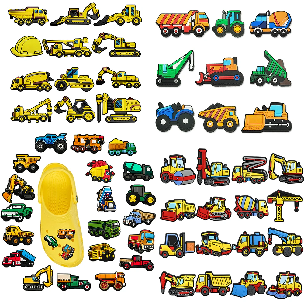 9-100pcs Cartoon Engineering Vehicle Series PVC Shoe Charms Accessories DIY Detachable Creativity Shoe Decorations Buckle Gifts