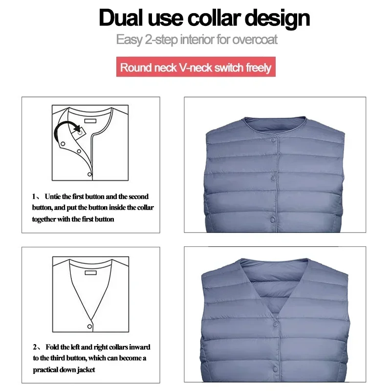 2025 Nieuwe Vrouwen Mouwloze Puffer Jas Lente Winter Vrouwelijke 90% Witte Eendendons Ultra Lichtgewicht Packable Warm Down Liner Vest