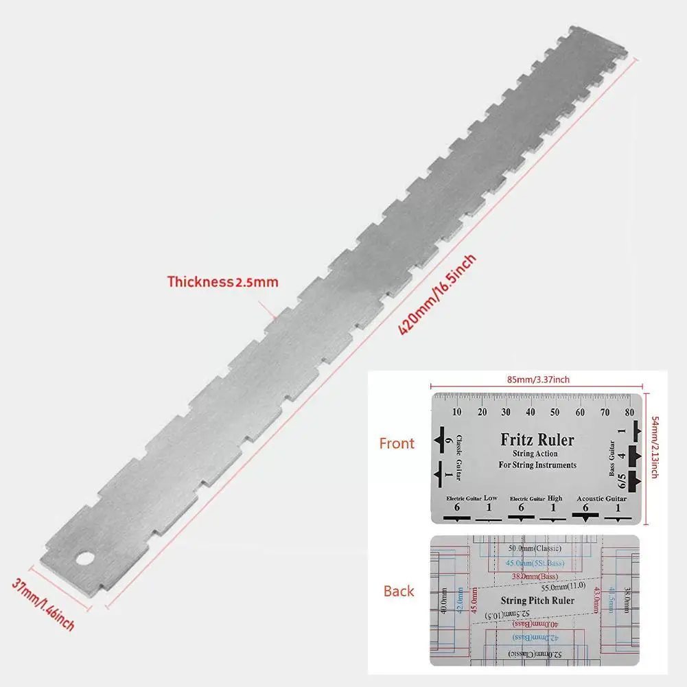 Guitar Neck Notched Straight Edge Luthiers Tool with Electric Kit Gauge Accessories Tool Ruler Measuring Guitar Action Stri D5C5