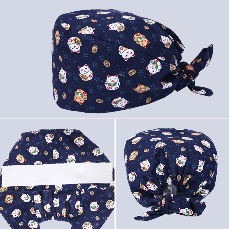 

Lucky Cat Surgical Cap Women Long Hair Veterinary Cap Lab Medical Working Caps for Mujer Pet Shop Doctors Surgical Hats M185