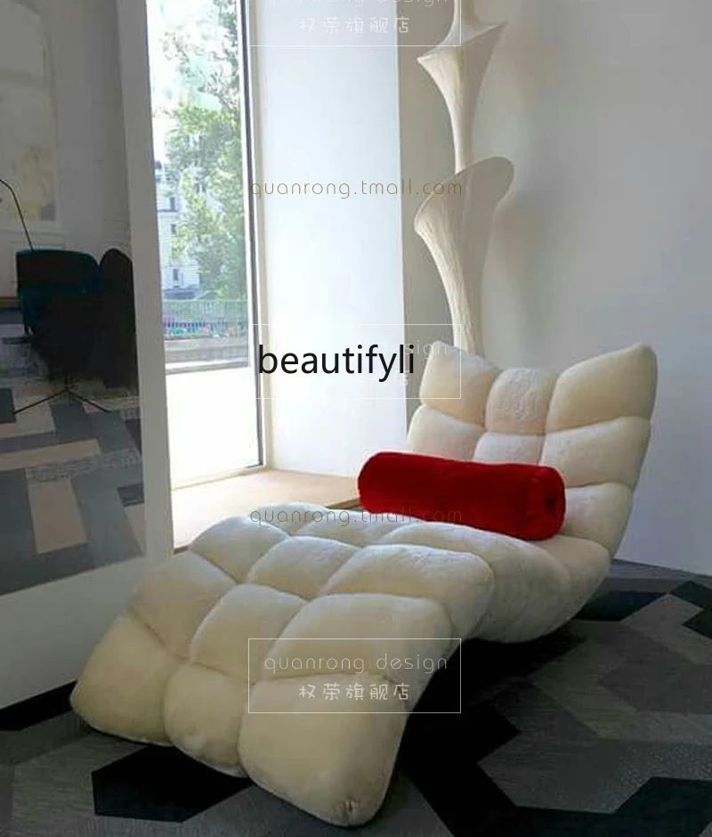 

Japanese-style wabi-sabi style chaise longue sofa, bedroom lamb wool, chaise longue, French cream style