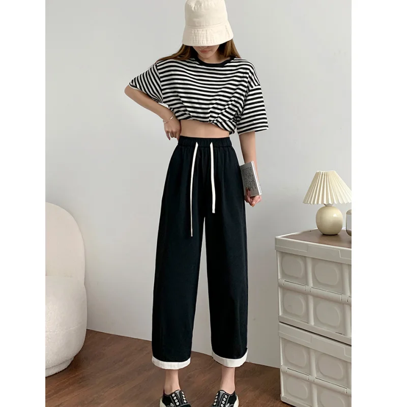 

Women Khaki Vintage Baggy Cargo Wide Leg Pants Fashion Pocket High Waist Straight Pants Street Mopping Trouser Ladies New Summer