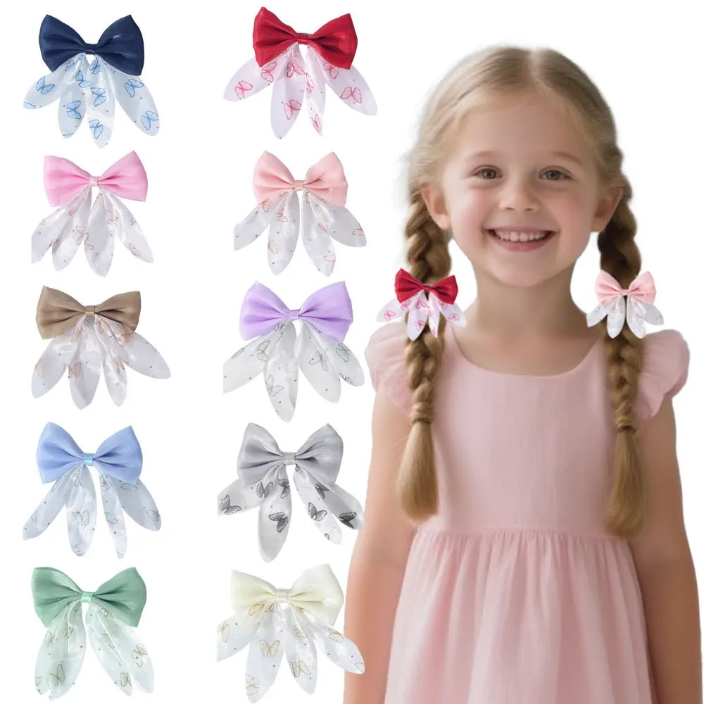 120個入り-ベビーガール-ヘアボウクリップ-28インチ-蝶柄-アリゲーターバレッタ-まとめ売り-新生児-キッズ-ヘアアクセサリー-リボンヘアピン