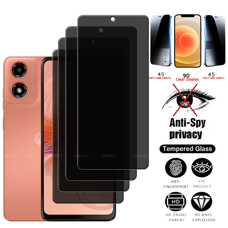 

4Pcs For Moto G04S Glass Motorola Moto G04S Tempered Glass Protective 9H Privacy Anti-Spy Cover Glue Screen Protector Moto G04S