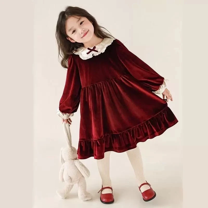 

Girls' Corduroy New Year Dress Red Baby Infant Velvet Lined Winter Dress Christmas New Year Party Gown Dresses for Kids 18M-9Y