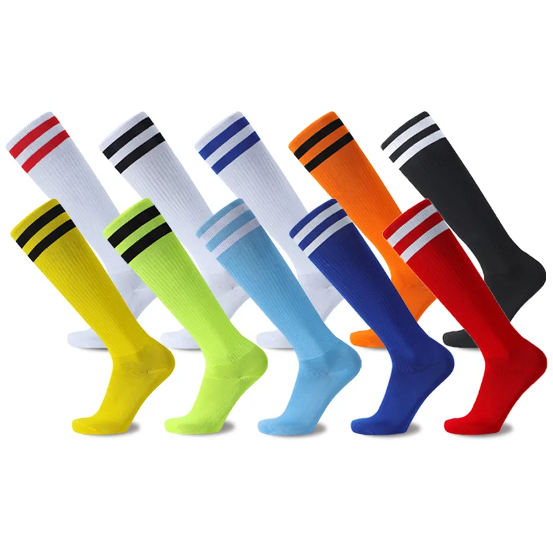 Chaussettes de Football à rayures blanches et noires pour hommes, adolescents, enfants, garçons, au-dessus du mollet, Baseball, Rugby, athlétiques, femmes et filles