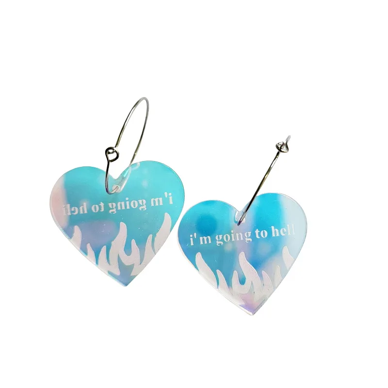 Trendy Laser Cut Acrylic Heart Earrings For Women Personality Color Changing Carving Letter Bite Hell Rage Drop Dangle Earring