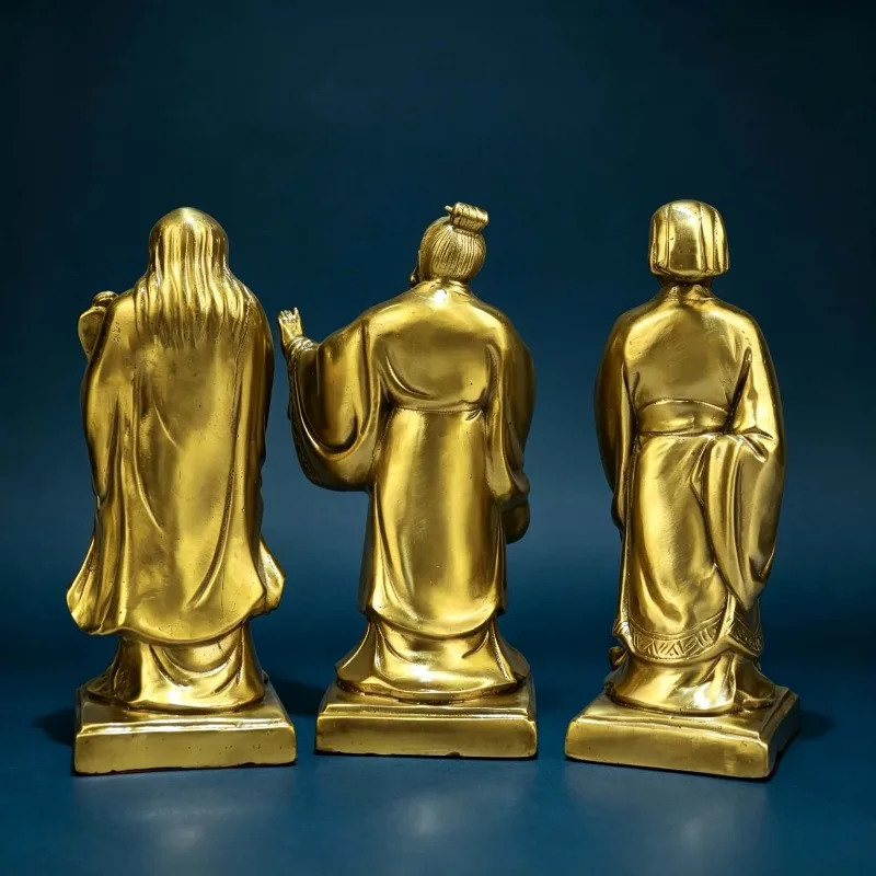 Five Brass Statues of Literary Masters and Sages: Confucius, Laozi, Zhuangzi, Mencius, and Mozi Study Decorations