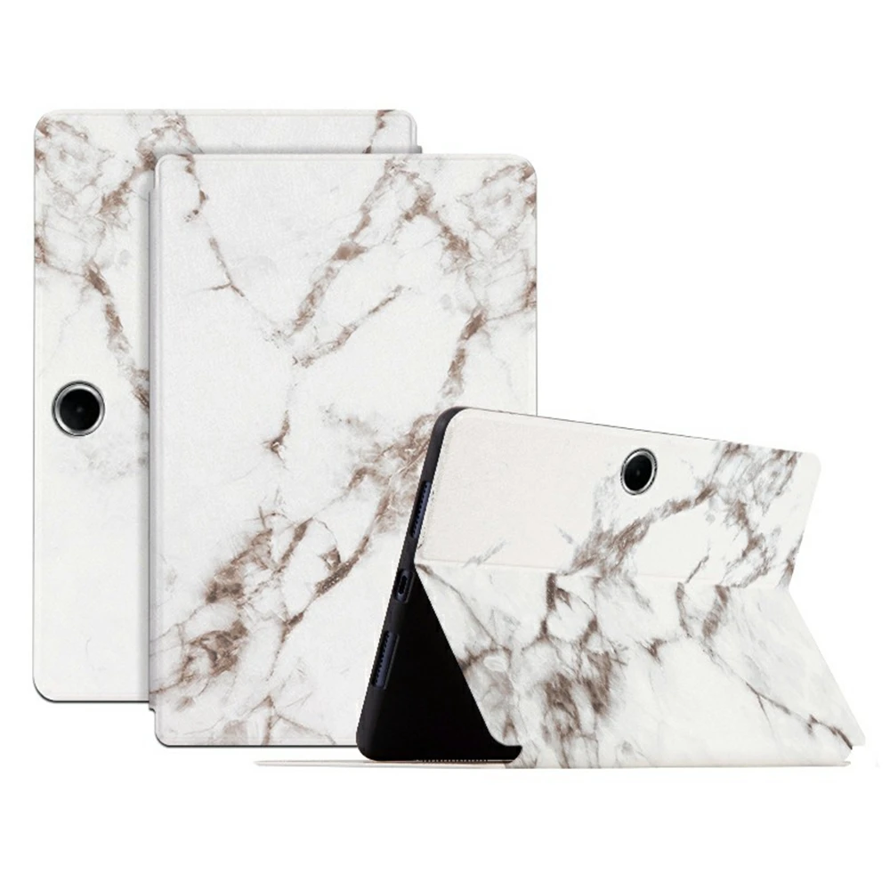 

For Oppo Pad SE Case Pattern Print PU Leather Tablet Flip Cover - White Marble