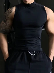 2024 Fashion Casual Fitness Sports Sleeveless Vest Workout Sexy Bodybuilding Tight Vest Muscle Men'S High Neck Sweatshirt Top