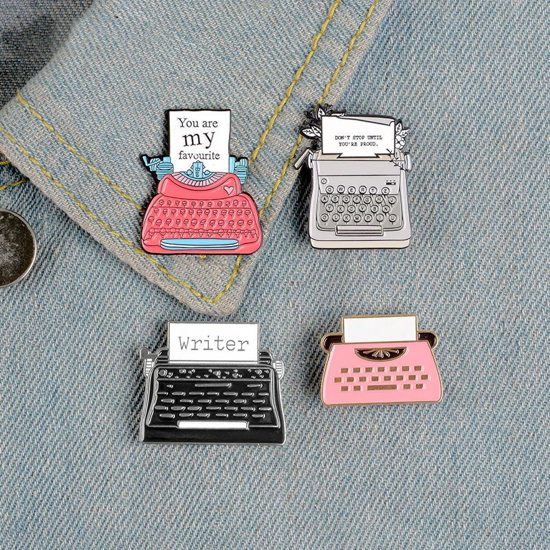 Typewriter Enamel Pin Vintage Writing Brooches for Backpack Clothes Lapel Pin Badge Cartoon Fun Jewelry Gift for Kids Friends