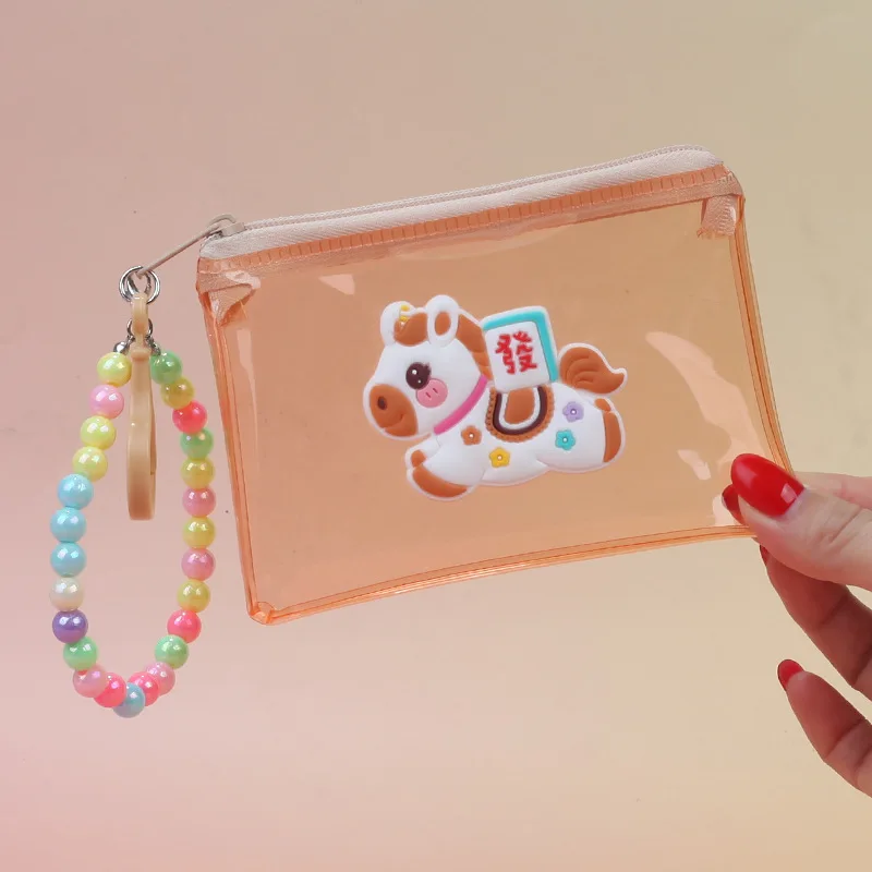 Transparent Wallet  Horse Coin Purse Mini Earphone Storage Bag Transparent Bead Chain Organizer For Party Favors Kids