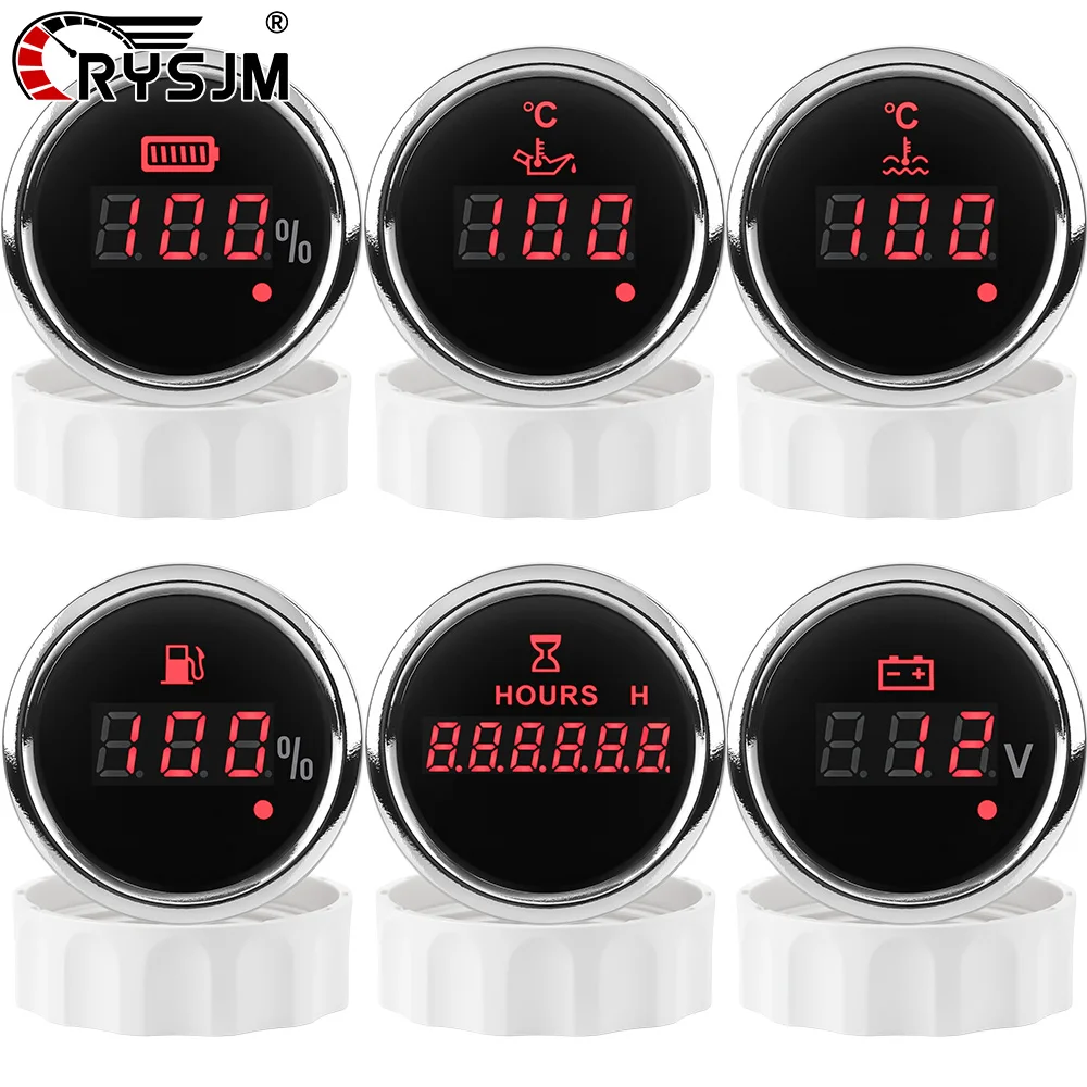 2'' 52mm Water Temp Meter Voltmeter Timing Gauge Fuel Level Oil Temperature Digital Power Meter for Car Boat 12V24V Universal