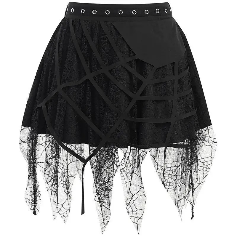 2024 Special Punk Cobweb Fringe Splicing Skirt Europe and The United States Dark Wind Design Sense of Short Skirt Women