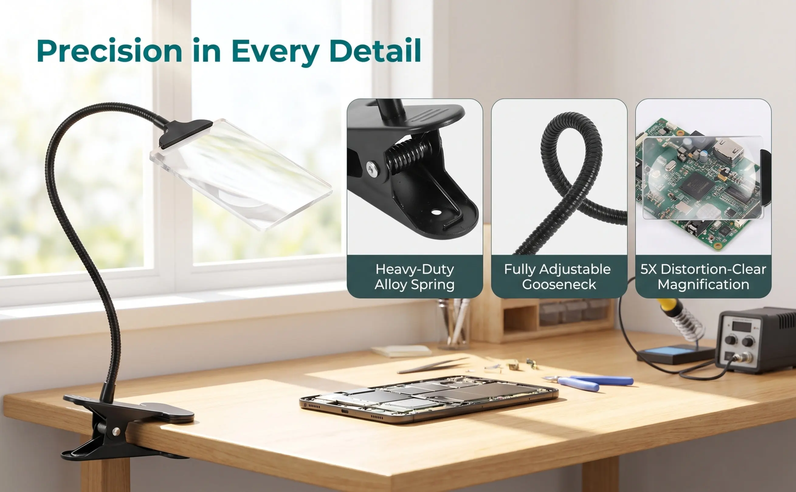 Large Hands Free Magnifier Stand Optic Magnifier For Jewelry Maker Bendable Hose Flexible Reading Craft