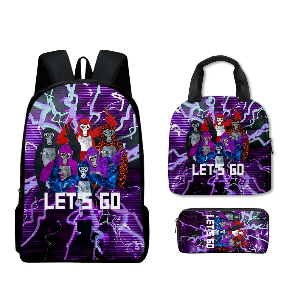 Harajuku Popular New Gorilla tag 3D Print 3pcs/Set Student School Bags Laptop Daypack Backpack Lunch bag Pencil Case