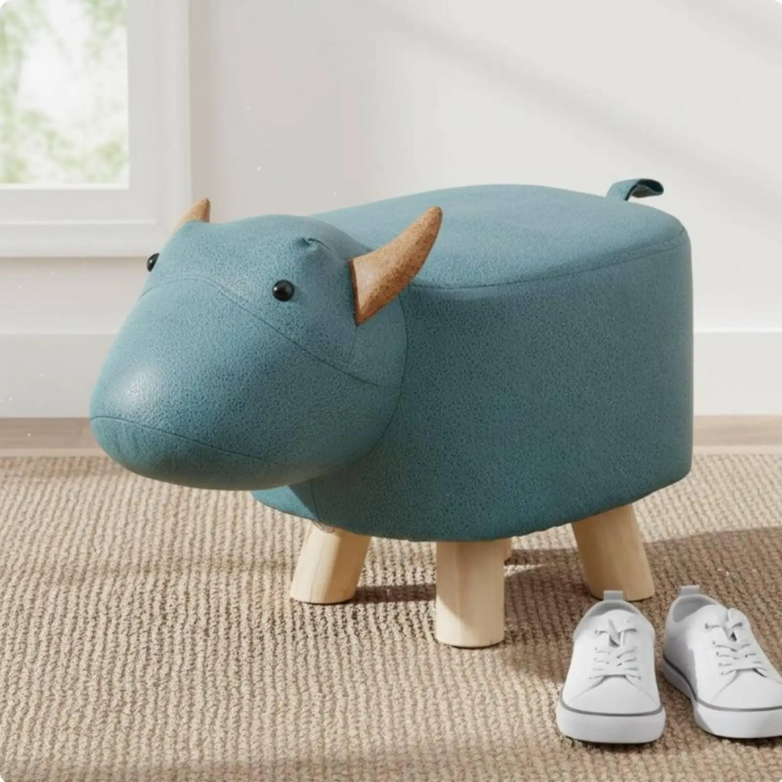 Cute Elephant Bench Fabric Animal Stool Chair Solid Wood Legs Padded Seat for Home Decorative Kids Furniture