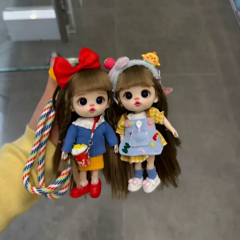 Luolifen 14cm Cute Doll Phone Lanyard Pendant Mini Fashion Dress Up Doll Keychain Bag Charm Hanging Birthday Xmas Gift