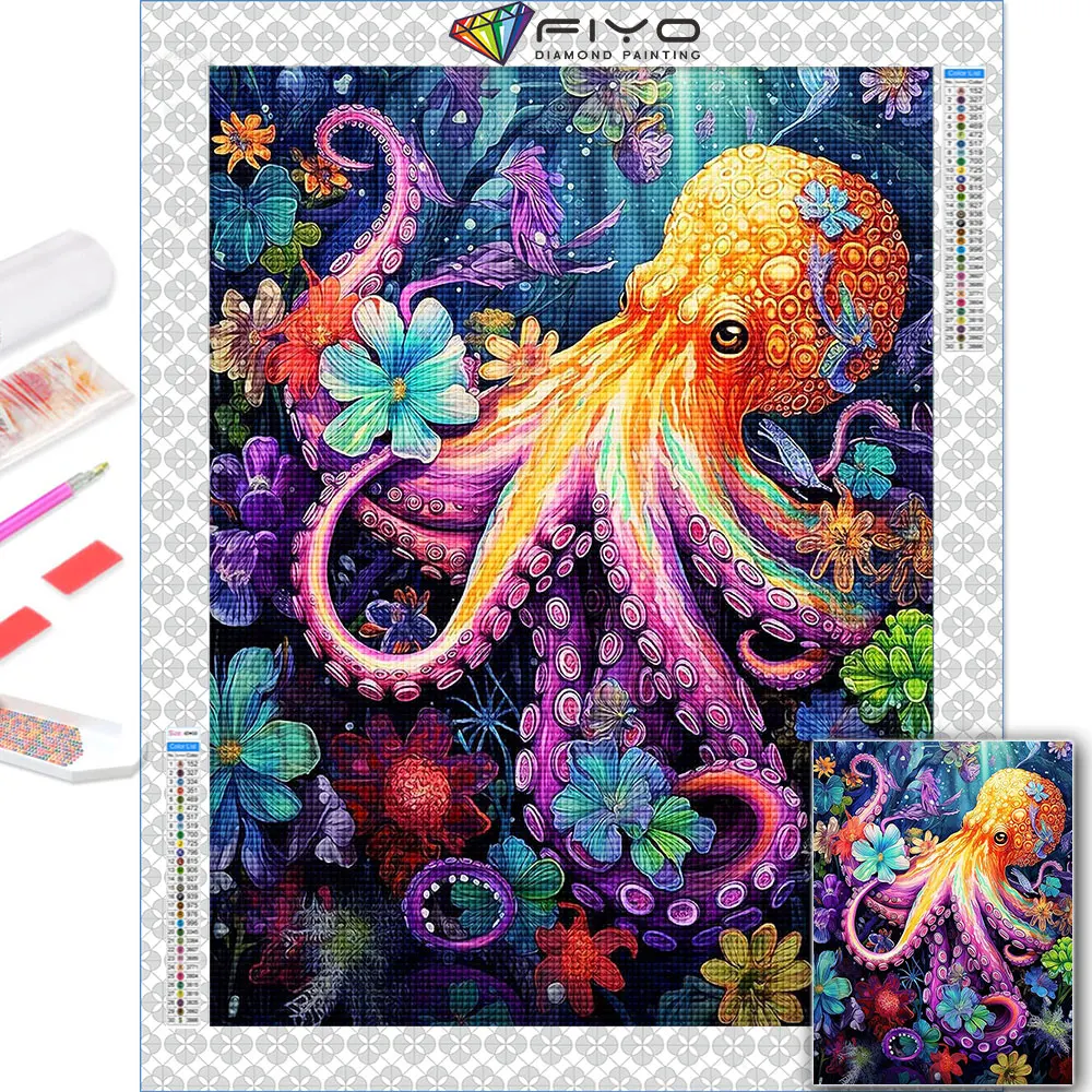 Животные 5D алмазная живопись, цветок, осьминог, полный набор для вышивки стразами своими руками, искусство, домашний декор