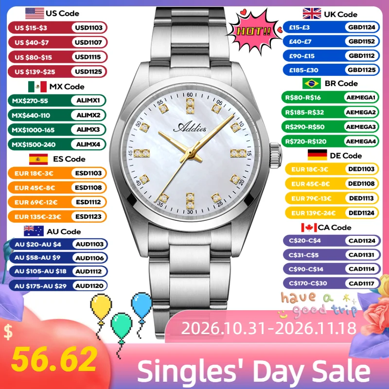 ADDIES Business Lady Quartz Watch Japan 2035 Sapphire Glass Women's Watches BGW9 Luminous 50M Waterproof Wristwatches AW25909