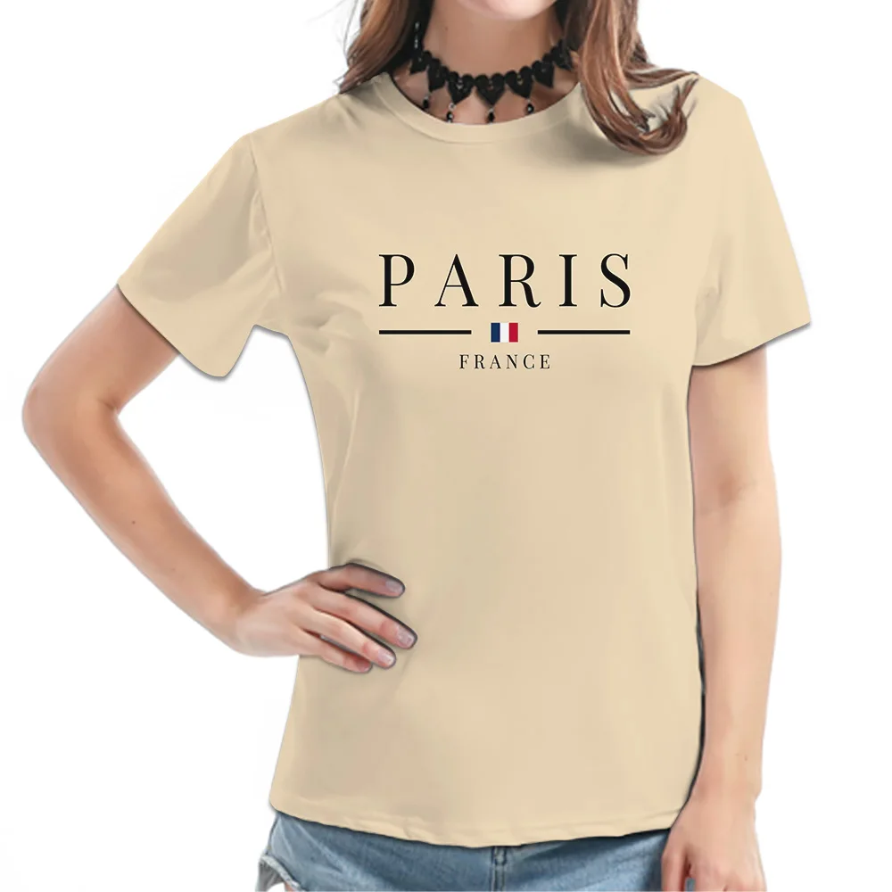 Woman Short Sleeve PARIS Clothes Summer Women\'s Casual T-shirt Tee Soft Tops Streetwear O-neck Top Girl Basic T Shirts 7 Colors