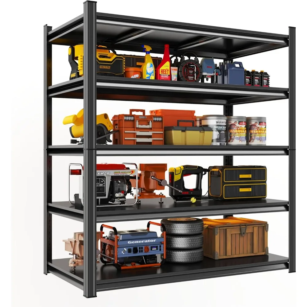 

"Heavy-Duty 5-Tier Garage Shelves - 72"H x 48"W Adjustable Metal Rack w/ Double-Thickened Frame"​