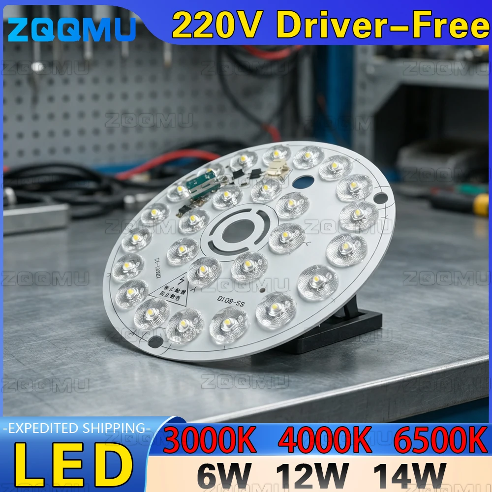 High Voltage 220V LED Light Panel Round With Lens Indoor PCB Chip Module Free Driver Lamp Source Accessory For Lighting Fixture
