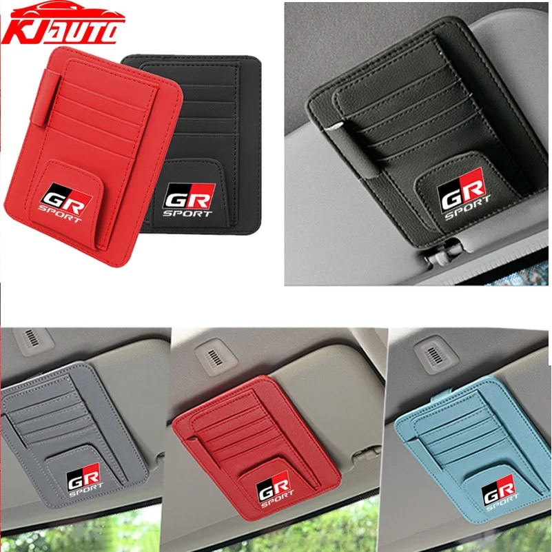 Leather Car Sun Visor Card Pen Holder Organizer Glasses Clip For Toyota GR Sport Corolla Hilux Camry Land Cruiser Yaris Prius