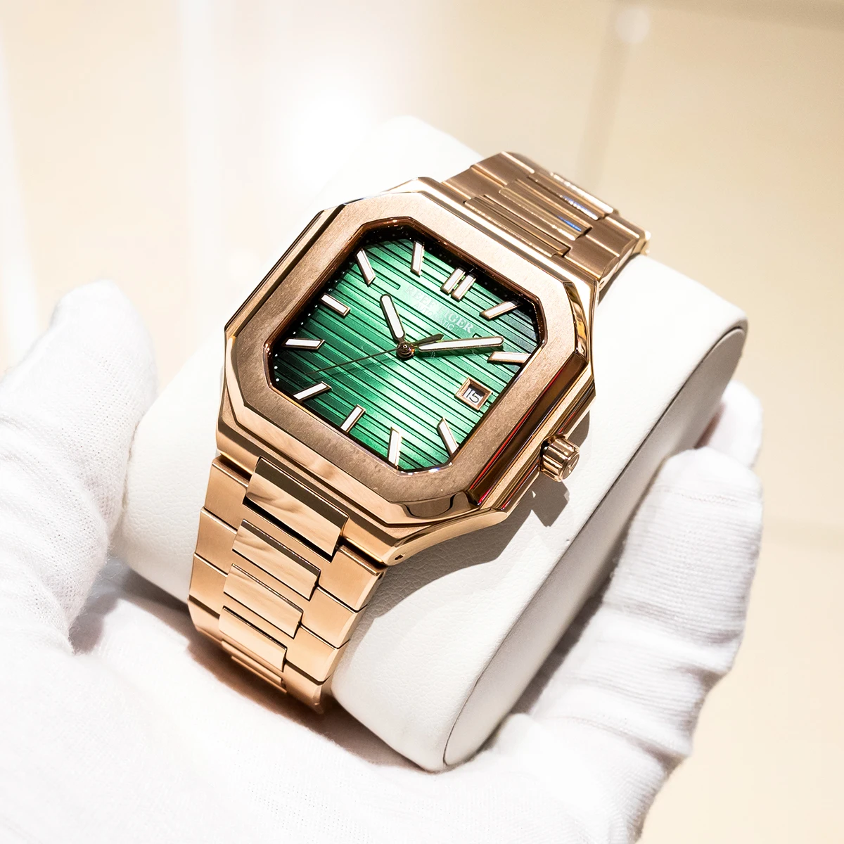 Reef Tiger Men Automatic Watch 44mm Square Luxury Mechanical Wristwatch 5ATM Waterproof Luminous Sapphire Mirror Date