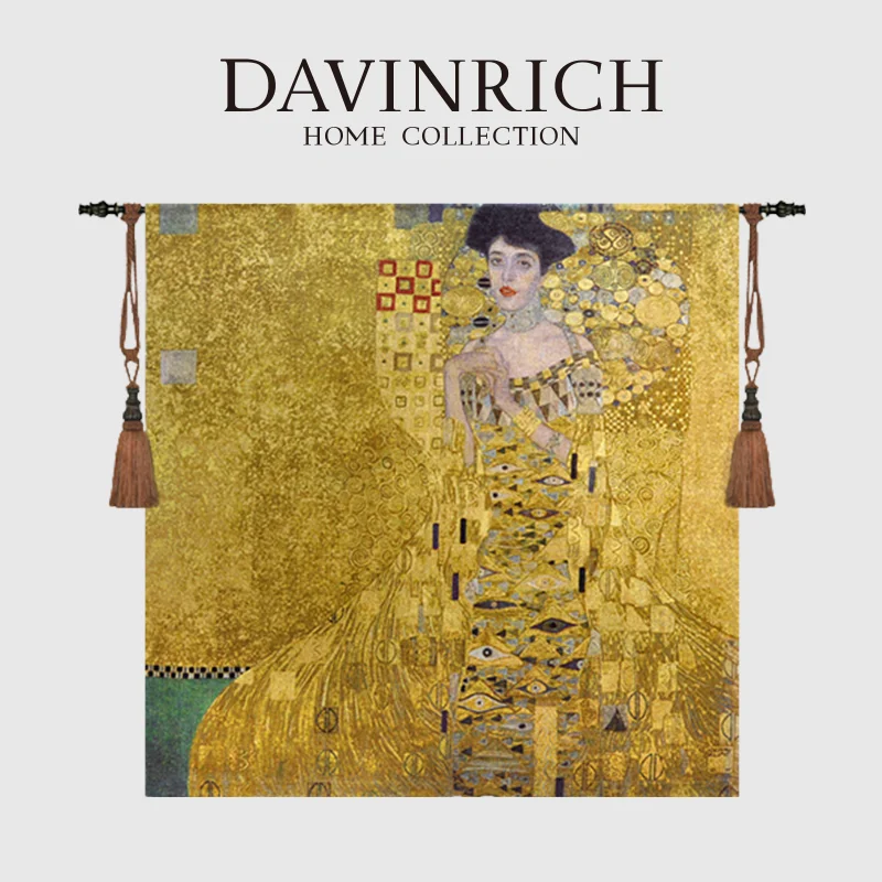 

DAVINRICH Tapestry Wall Hanging Gustav Klimt Woman In Gold Home Decor Tapestries Mattress Tablecloth Curtain Jacquard Large Size