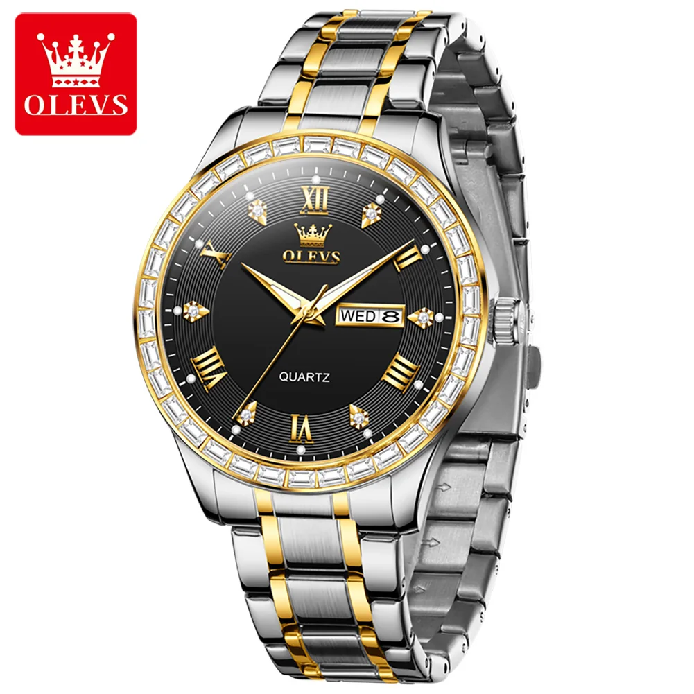 OLEVS 9906 Original Men\'s Watches Luxury Diamond Lap Dial Quartz Wristwatch for Men Classic Date Calendar Business Man Watch New