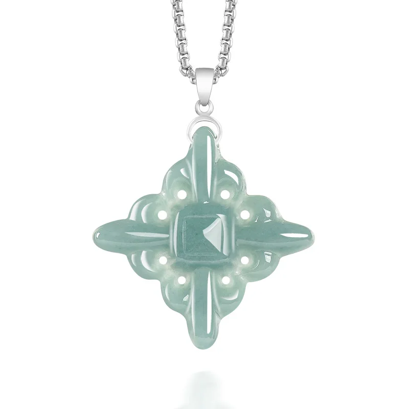 

Natural A-Grade Jadeite Blue Water Yarrow Cross S925 Silver Inlaid Ice Jade Pendant Jade Pendant Necklace Fashion
