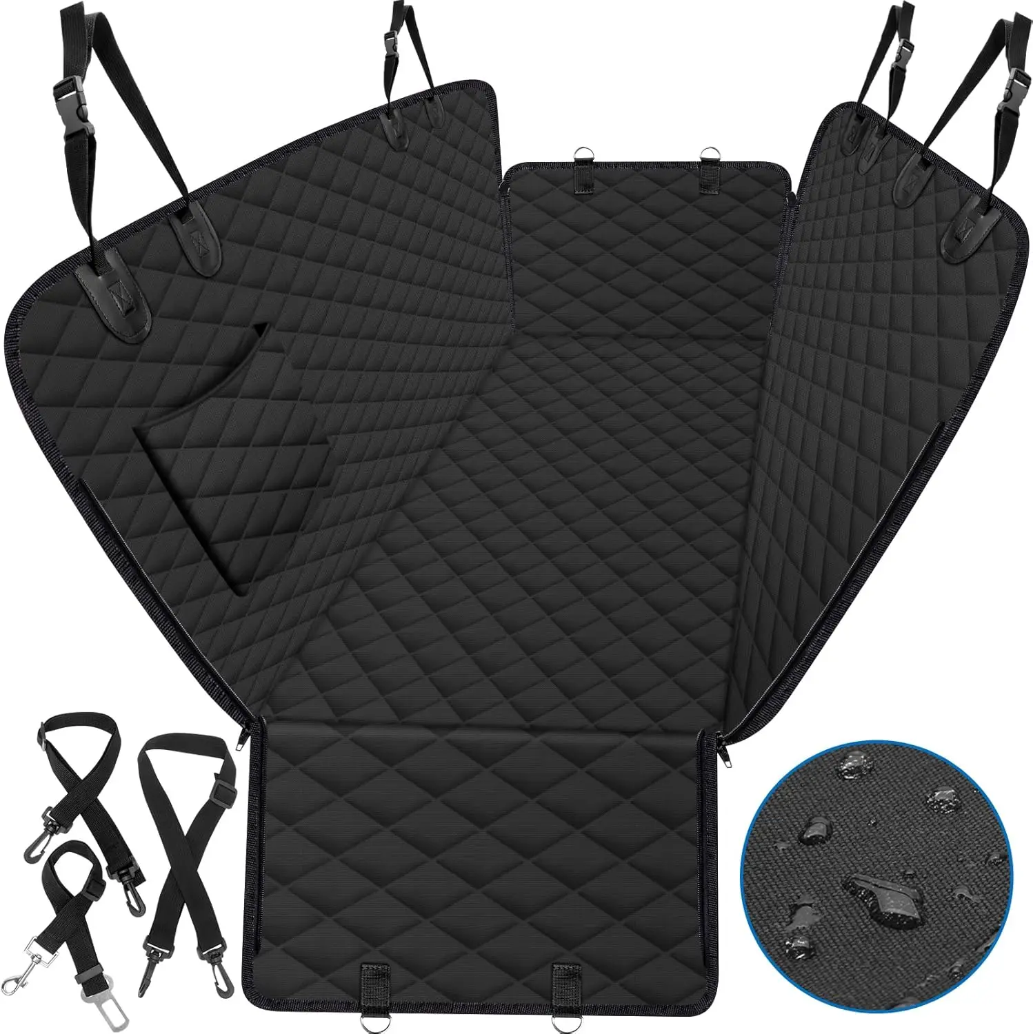 

(54"" W X 56"" L, Black) Scratch Prevention Dog Car Seat Cover For Ba Seat Waterproof Dog Hammo For Car With Mesh Window