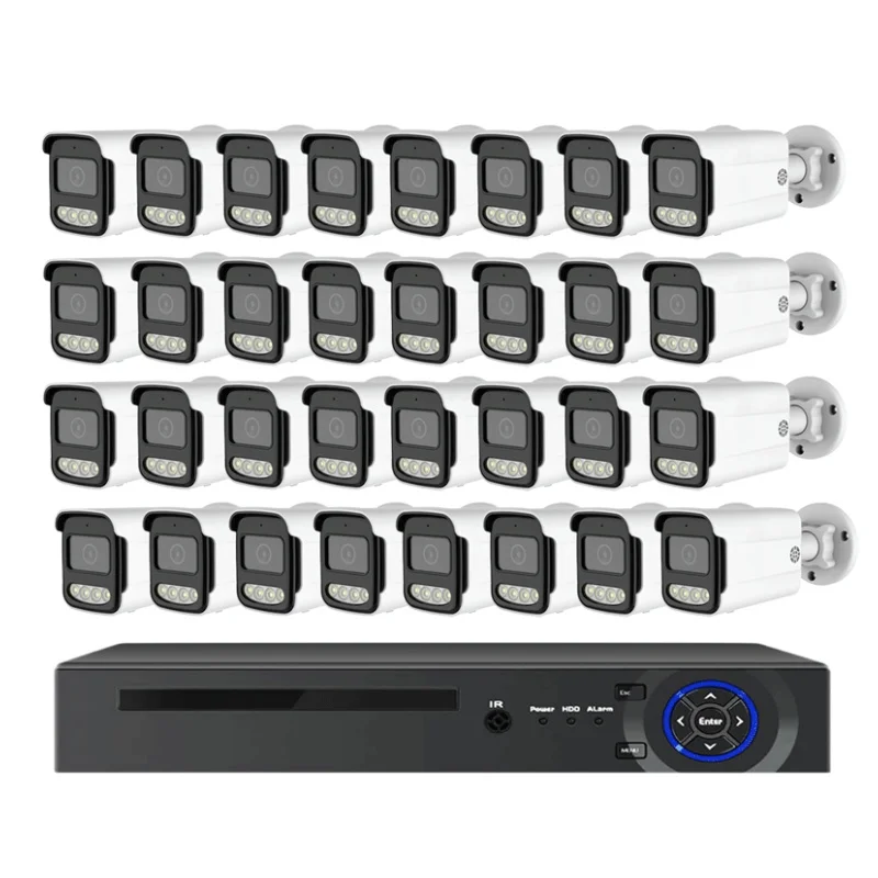 8MP 4-Channel 32CH Outdoor IP66 Waterproof Security Camera Kit Night Vision HDD Data 16CH POE CCTV IP System Poe Nvr
