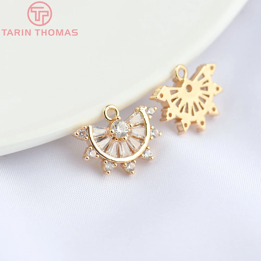 (4824)6PCS 14,5 x10MM 24K Champagner Gold Farbe Messing mit Zirkon Sector Form Charms Anhänger Diy Schmuck Erkenntnisse Zubehör