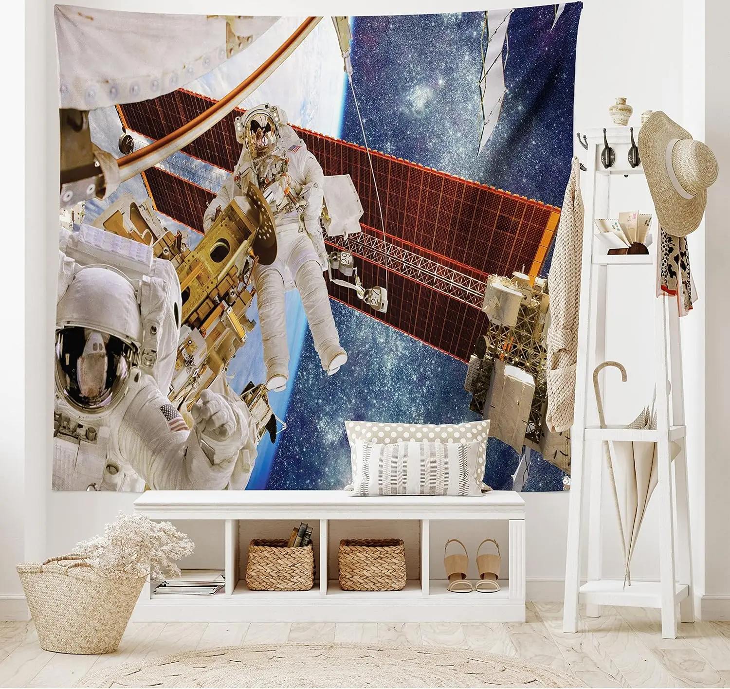Space Astronaut Earth Orbit Galaxy Tapestry Cosmic Science Fiction Wall Art Polyester Home Decor Gift Poster Print