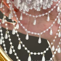 1M Imitation Pearl Waterdrop Pendent Charms Beaded Chain Plastic Beads Copper Chains for DIY Necklace Clothing Jewelry Making