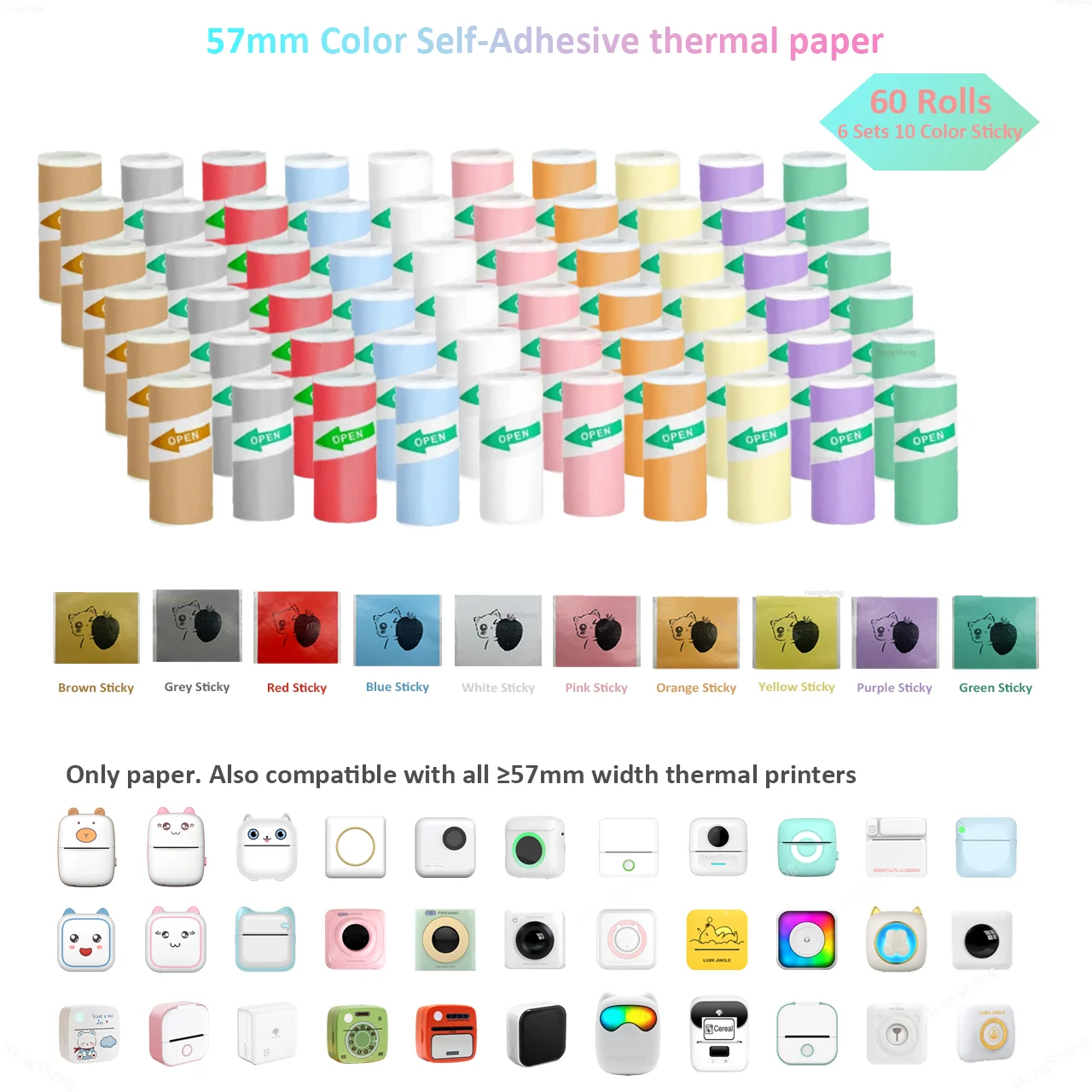 60PCS Thermal Paper MINI Printing wholesale Self-adhesive Label Sticker For Mini Printers Stickers Photo Sticky paper scrapbook