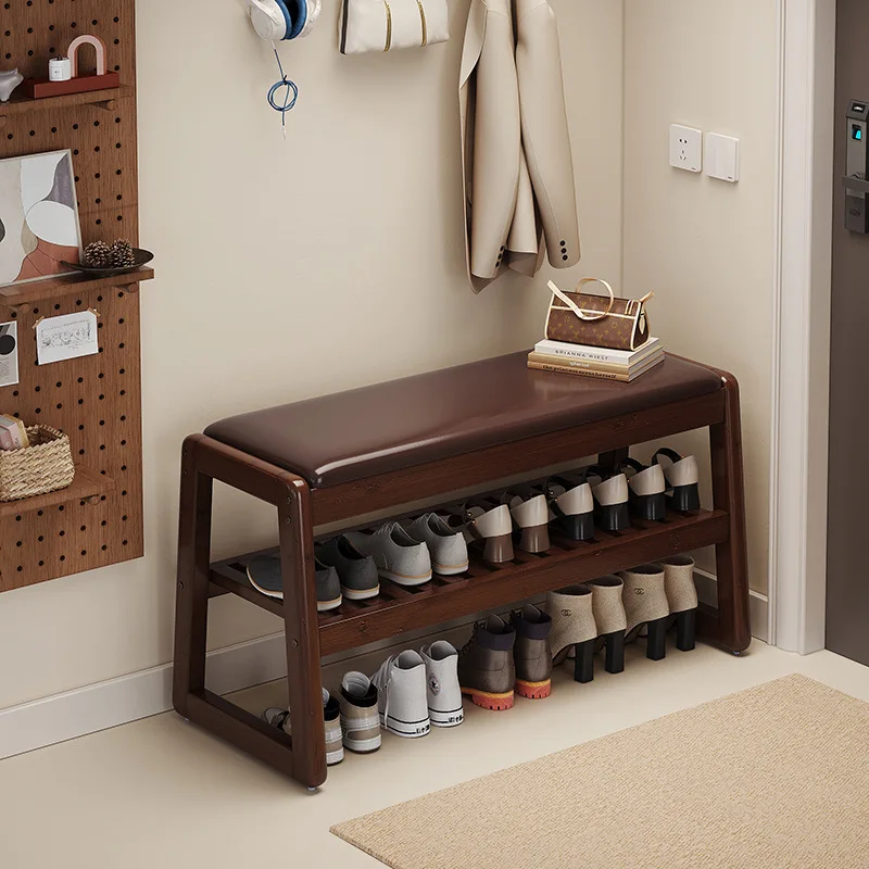 Seated Shoe Changing Stool Storage Integrated Shoe Stool Entrance Stool Entrance Door Nanzhu Shoe Rack Light Luxury High Sense