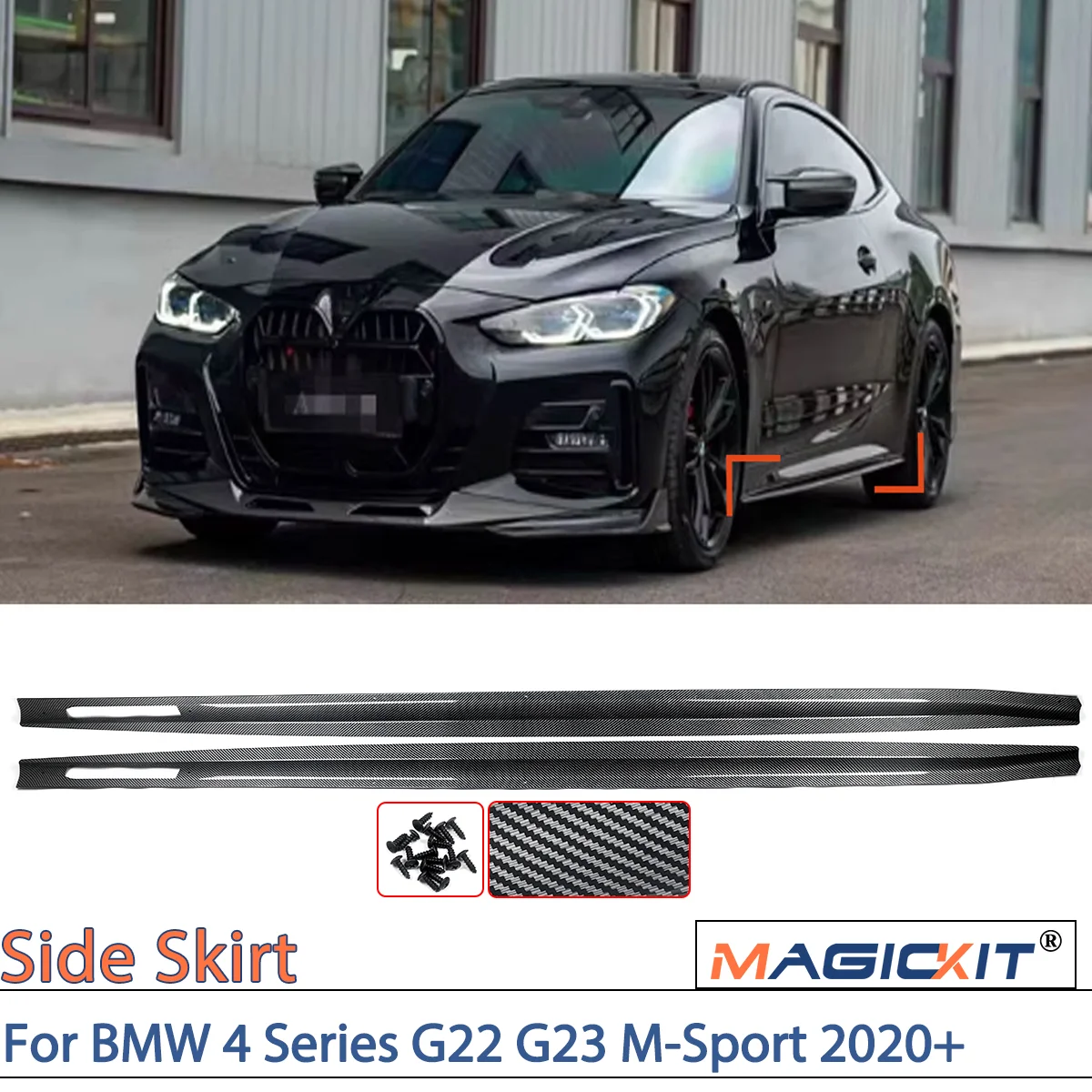 MAGICKIT AC Style Side Skirt Extension Lip For BMW 4 Series G22 G23 M-Sport 2-Door 2020-2022 Carbon Fiber LOOK CAR Accessories