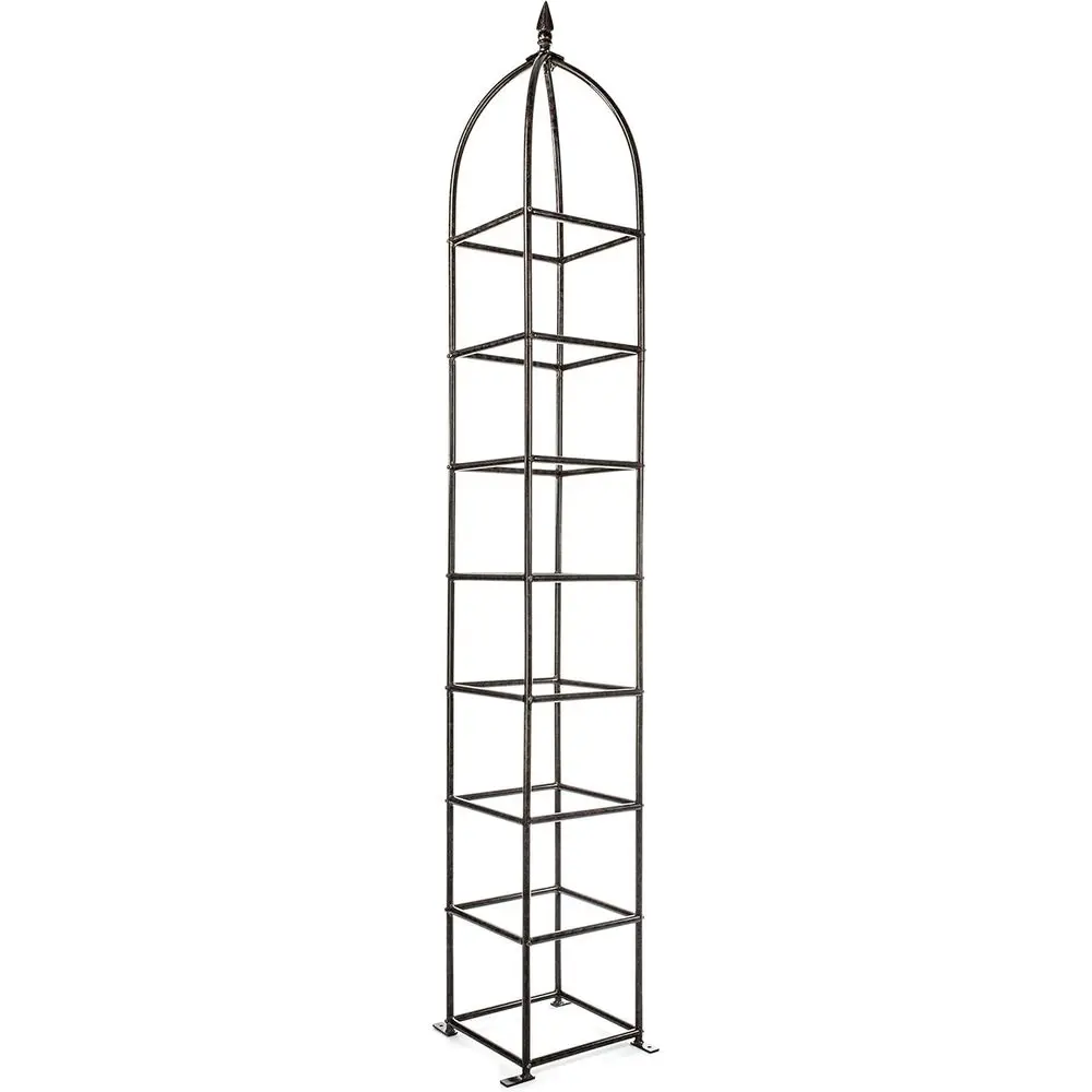 8 t Garden Obelisk Trellis - Metal Rose Tower & Ground Stakes | Heavy Duty, Iron ClimClematis Structure, Charcoal Brown Veal Pla