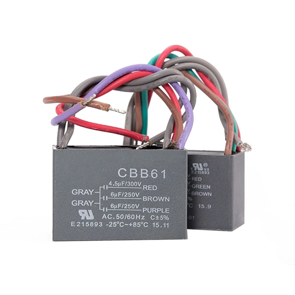 

CBB61 Ceiling Fan Capacitor 4.5UF+6UF+5UF/4.5UF+6U+6U/5UF+5UF+5UF/4UF+4UF+2.5UF/4UF+6UF+5UF 5 Wire 5 Speed Starting Capacitor