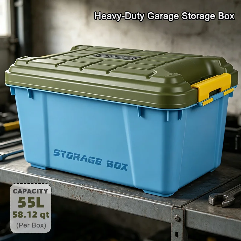 EKOA 55L (58Qt) Heavy Duty Storage Boxes with Lids, Plastic Organizer Bins with Secure Buckles, Stackable Home Portable use