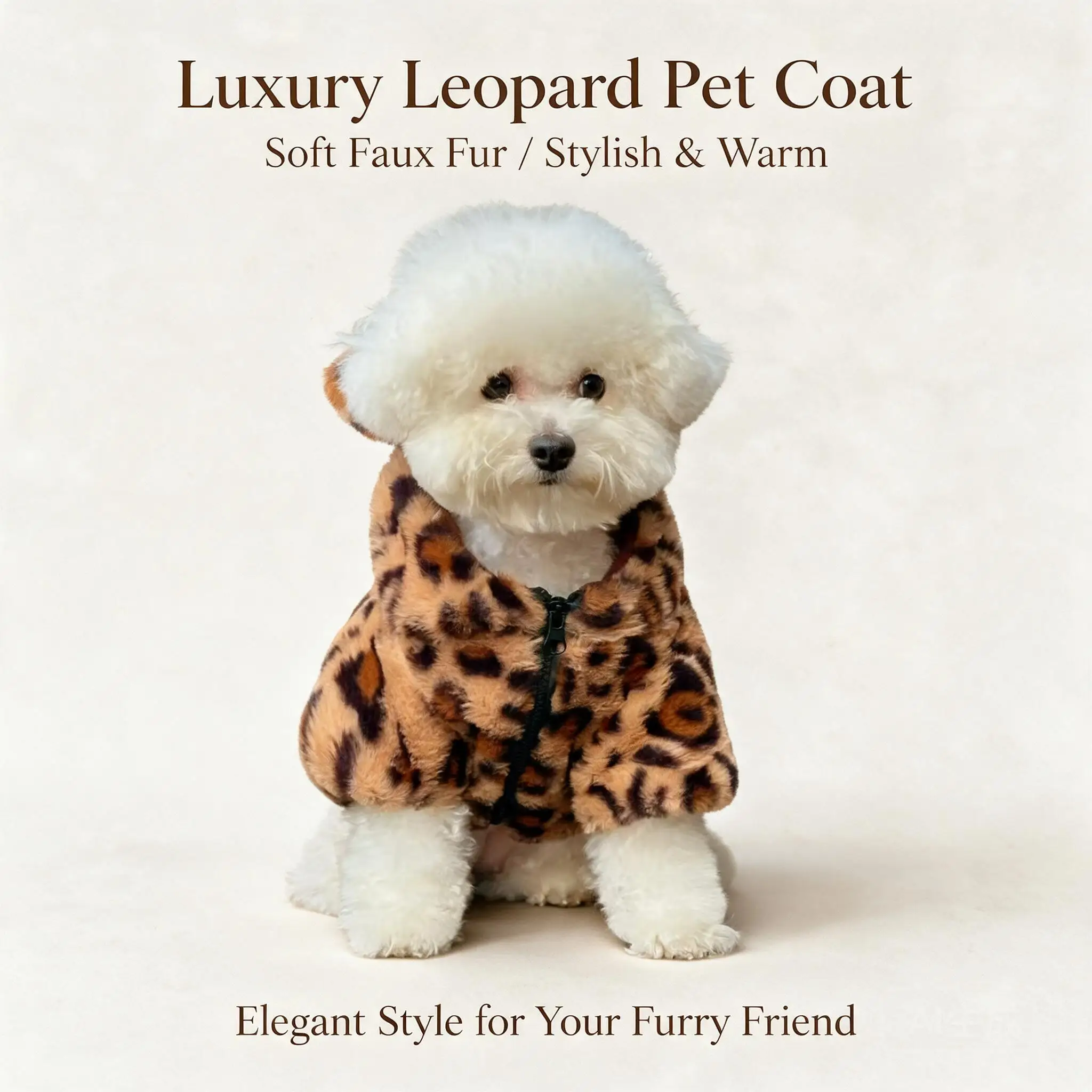 Winter Warm Leopard Print Faux Fur Hooded Dog Coat Cute Soft Fluffy Pet Jacket For Small Dogs Teddy Bichon Cold Weather Outfit