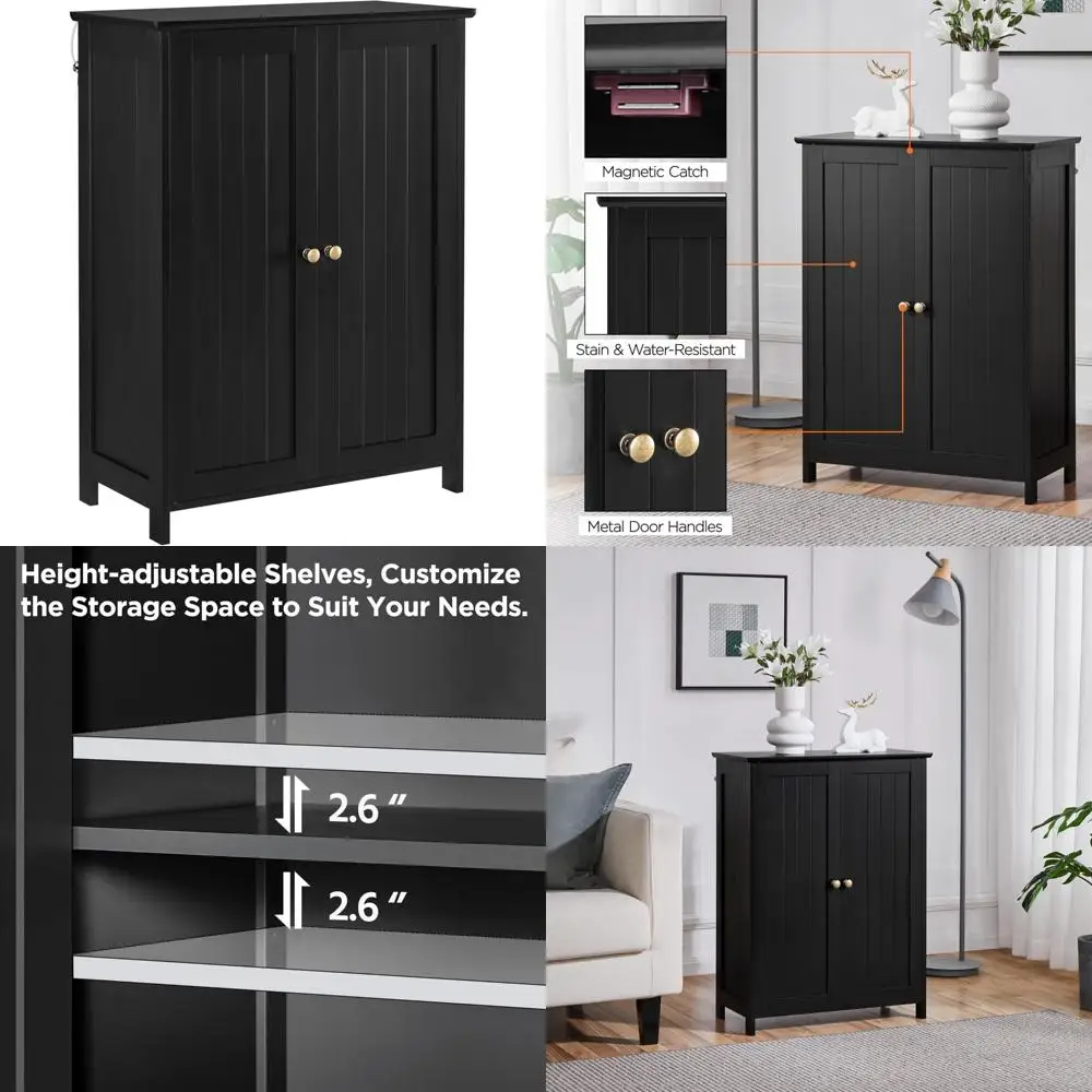 

yaheetech bathroom floor cabinet, modern storage freestanding organizer cabinet with adjustable shelves & double doors, 3-tier h