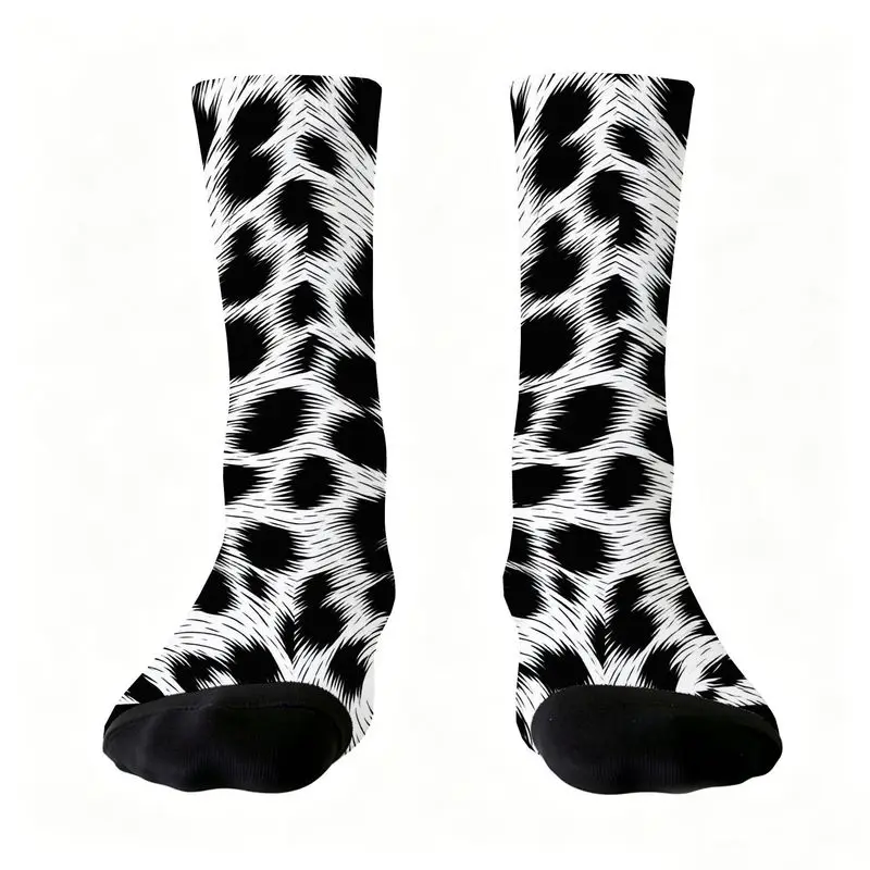 Black White Leopard Print Crew Socks Retro Animal Spot Pattern Soft Breathable Novelty Casual Socks Fashion Daily Dress Socks