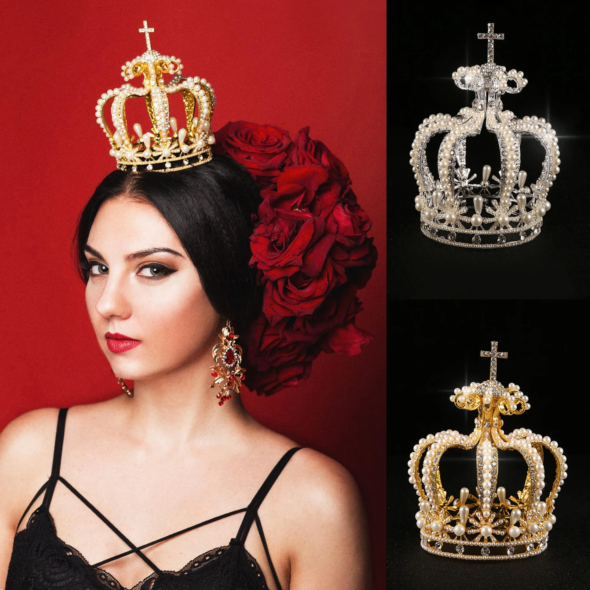 Luxury pearl rhinestones Round full circle Crown Tiara Baroque royal bride's crown Bridal Jewelry Accessories and Jewelry