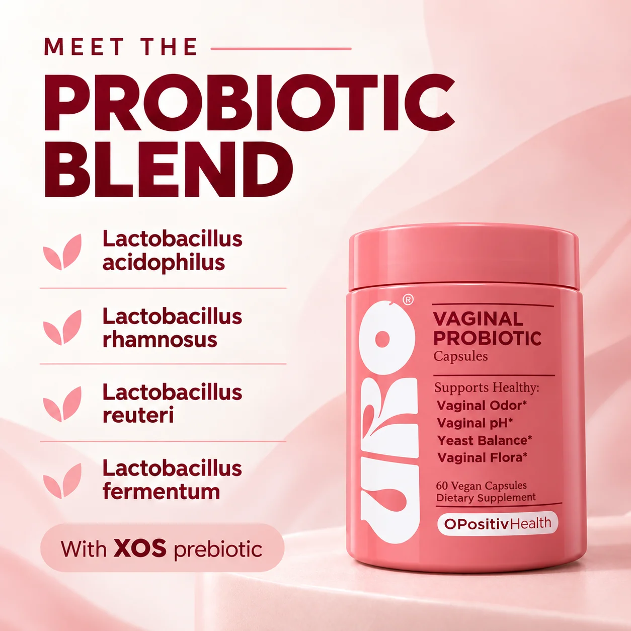 O Positiv Vaginal Probiotics for Women PH Balance, Vaginal Odor & Flora - Vaginal Healthy Supplement - 60 Vegan Capsules