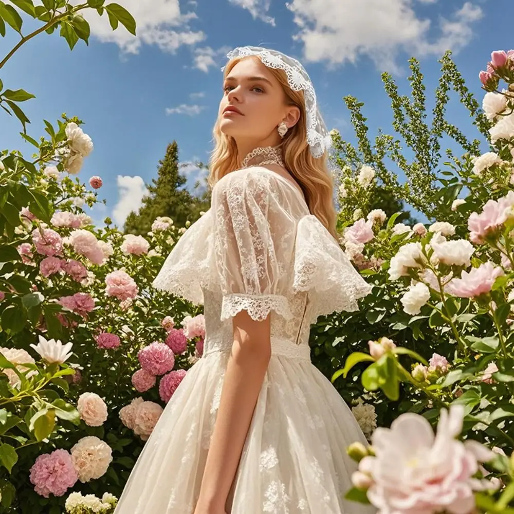 

Модный элегантный кружевной головной убор с цветком в этническом стиле, модный свадебный круглый платок, вечерний головной убор для женщин