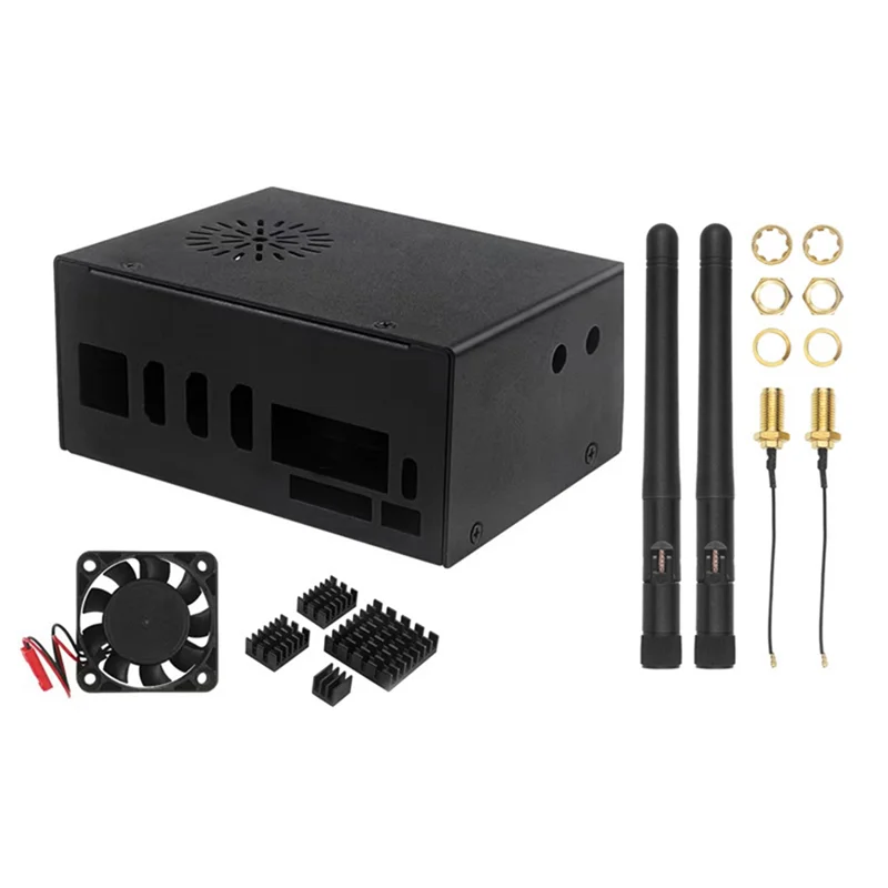 ABAN For 5 Plus Metal Case with Cooling Fan Heat Sink 2 Antenna WiFi6 BT for 5 Plus 4 / 8 /16 GB